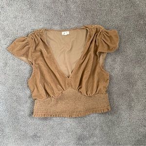 EUC AEO AERIE CROPPED VELVET TAN TOP SMOCKED